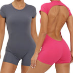 Baller Babe Open Back Training Jumpsuit Shorts Gun Metal Pink
