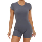 Baller Babe Open Back Training Jumpsuit Shorts Gun Metal Pink