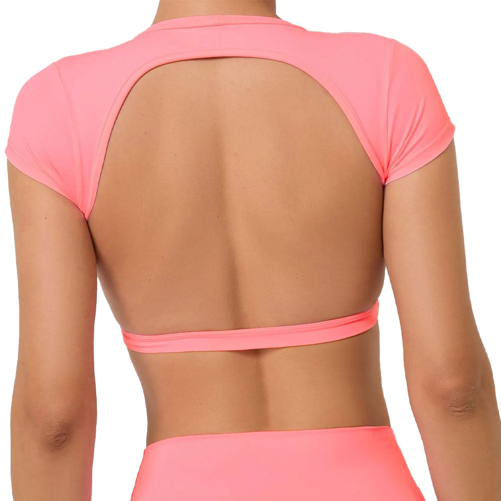 Adonis Pink Cropped Backless T-Shirt
