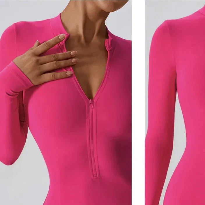 Baller Babe Long Sleeve Zipper Bodysuit Shorts Brown