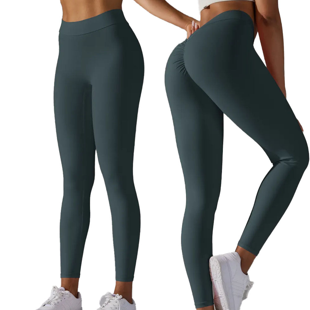 Brazilian Scrunch Leggings with V Back peach bum - Forest Green