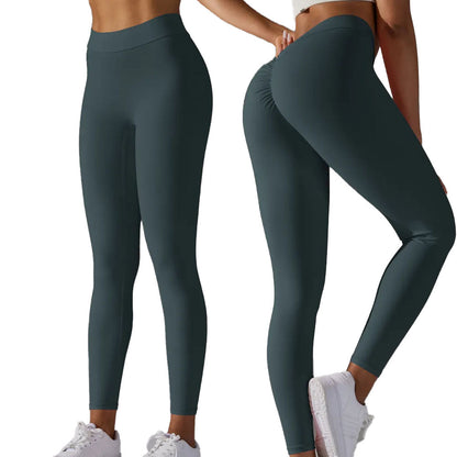 Brazilian Scrunch Leggings with V Back peach bum - Forest Green