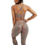 Snake Metallic womens Leggings with Crop Top Gold Set
