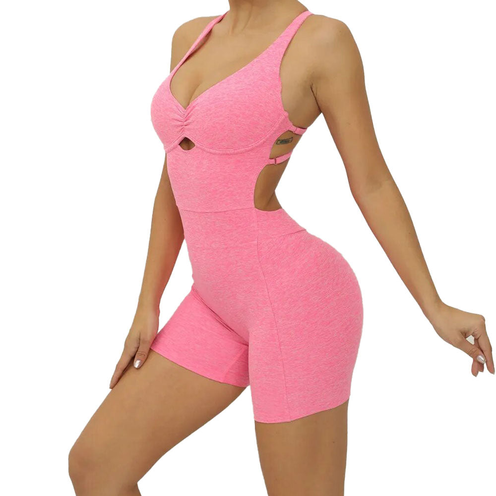 pink yoga jumpsuit bodysuit for women with adjustable straps