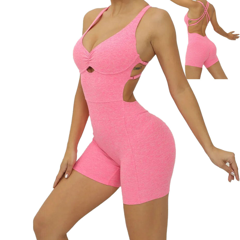 pink yoga jumpsuit bodysuit for women with adjustable straps