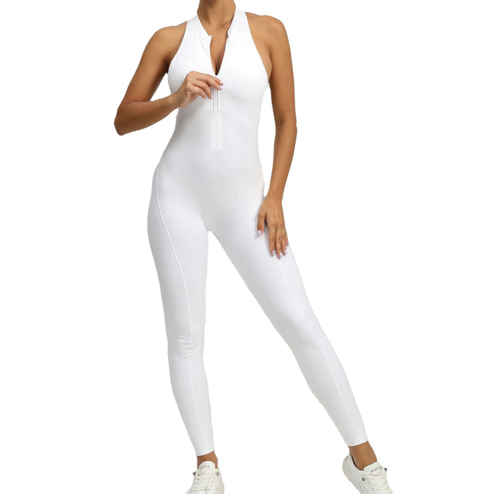 Full Length gym Bodysuit with Zip White
