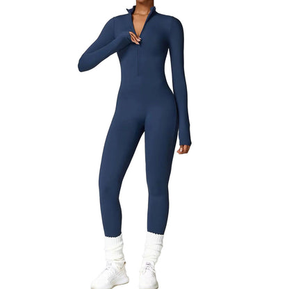 Baller Babe Full Length Long Sleeve Zipper Bodysuit Navy Blue