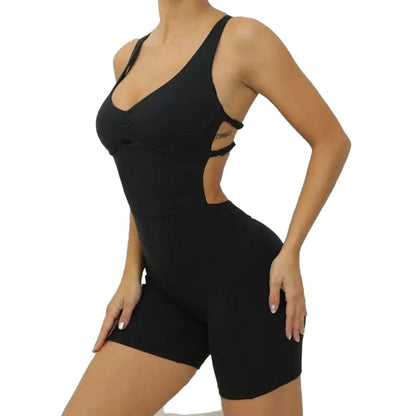 womens yoga bodysuit in black with inbuilt sports bra australia