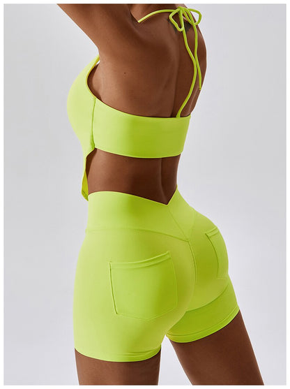 Baller Babe V waist Shorts with Pockets Khaki Green