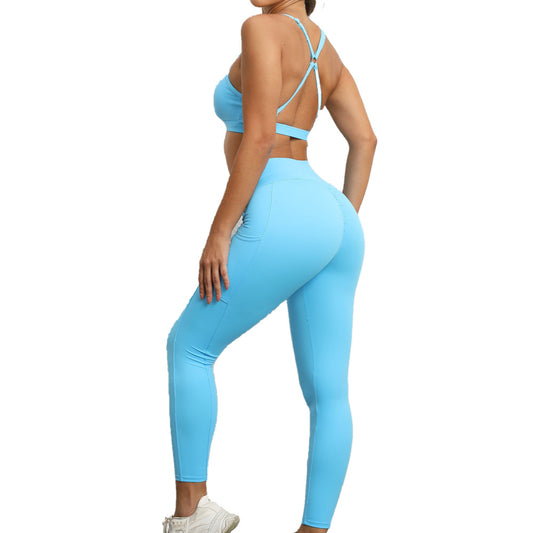Chicago Leggings And Crop Top Set - Lake Blue