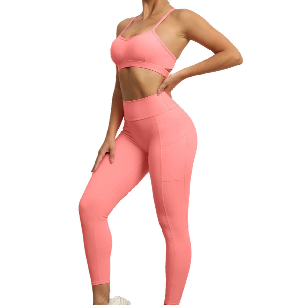yoga workout leggings with pockets and matching sports top australia