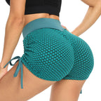 green honeycomb tie up activewear shorts