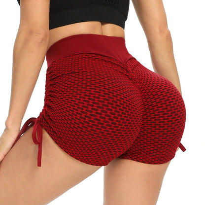red honeycomb tie up activewear shorts