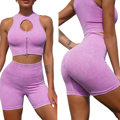 Baller Babe Ribbed Keyhole Crop Top with Shorts Purple