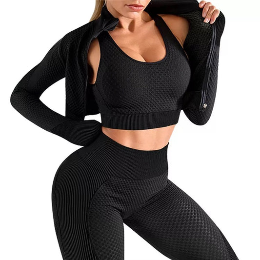 Baller Babe Active Wear Textured Leggings Crop Jacket
