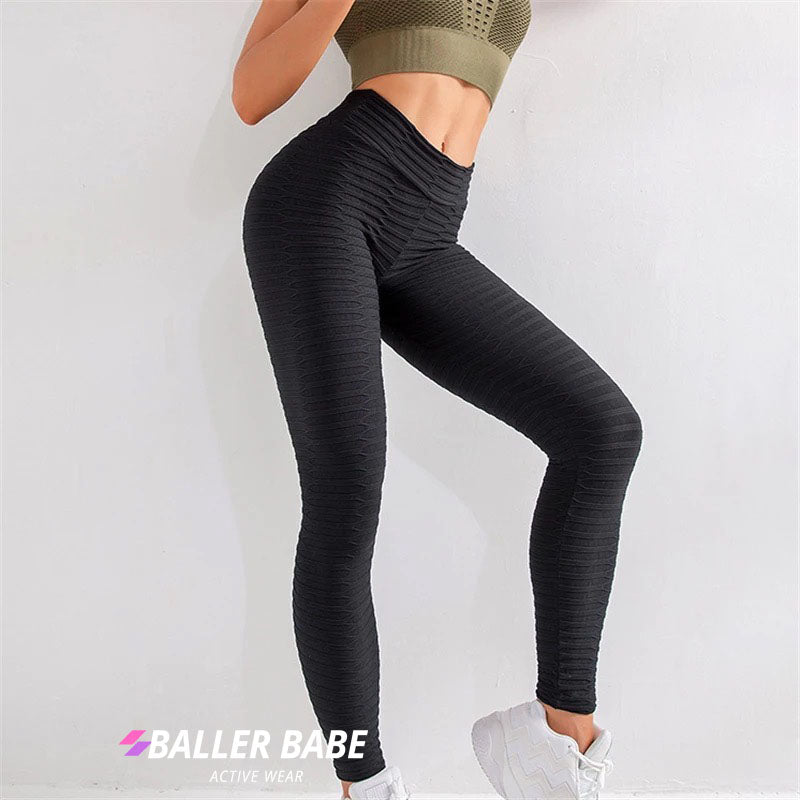 Black Textured Havana Leggings by Baller Babe Active Wear