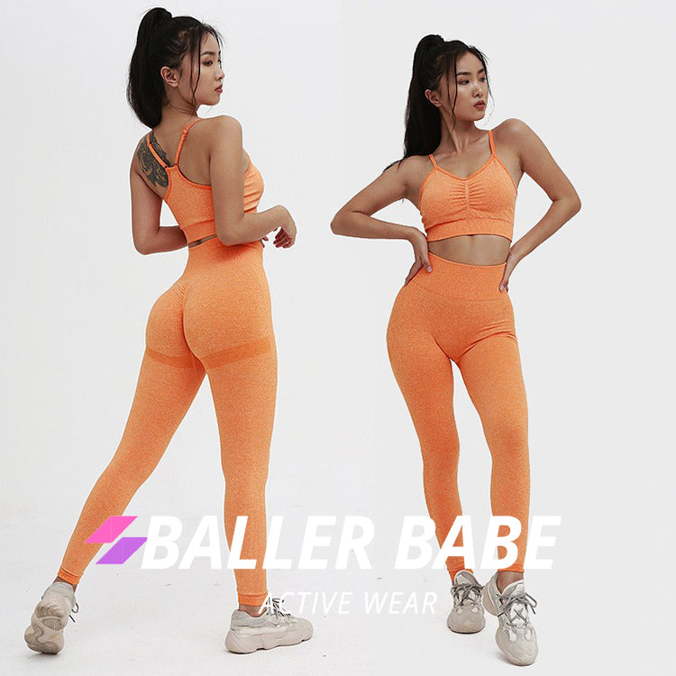 Seamless Active Wear Leggings and Top Set Orange