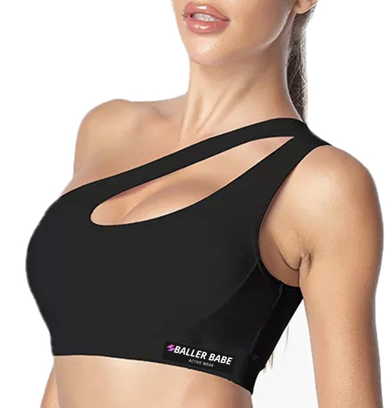 black womens sports top crop top shoulder
