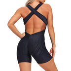 Blue Textured Onsie Shorts Bodysuit