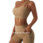 biege yoga shorts with pockets bike pants for women