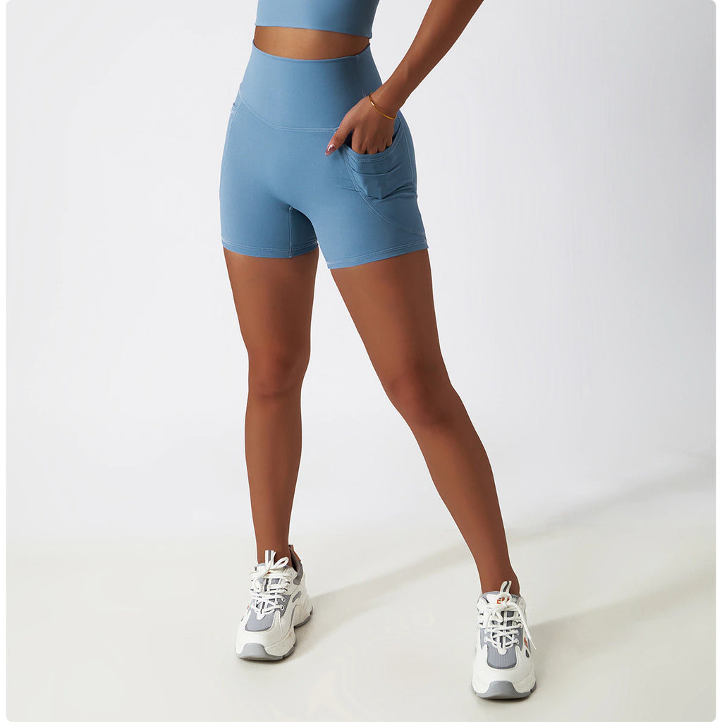 baby blue womens shorts with pocket nylon spandex