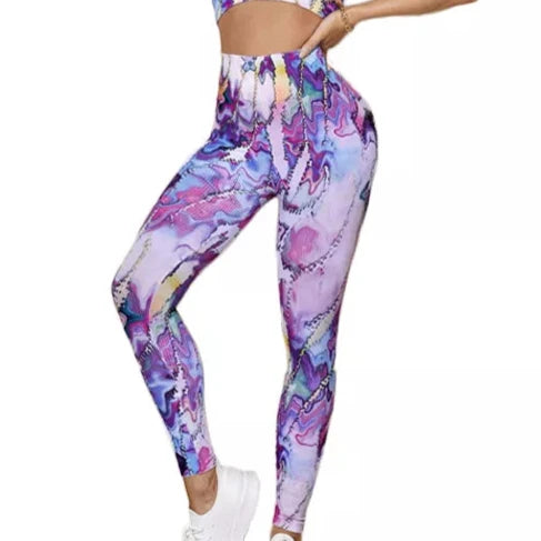 bohemian colourful active wear leggings and crop top purple