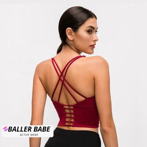 Red wine back of middi top by baller babe active wear