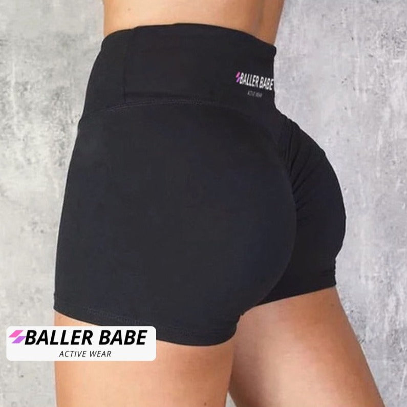 Baller Babe High Waisted Scrunch Shorts Black