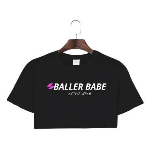 Baller Babe cotton tshirt crop black with logo