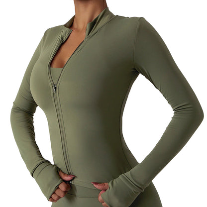 Slim Fit Active Zip Force Jacket - Khaki Green