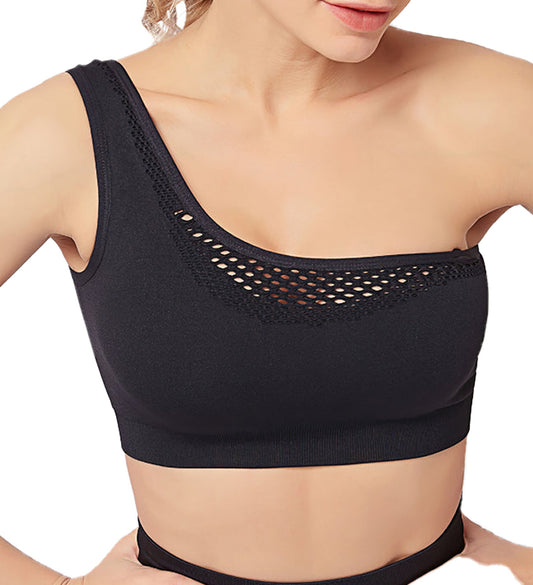 Seamless Black Mesh Baller Babe Shoulder Crop Top