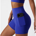 royal blue womens shorts with pocket nylon spandex