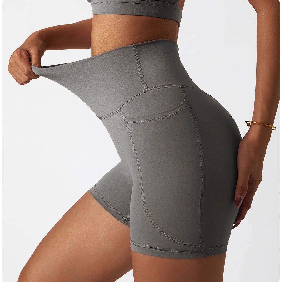 silver grey womens shorts with pocket nylon spandex