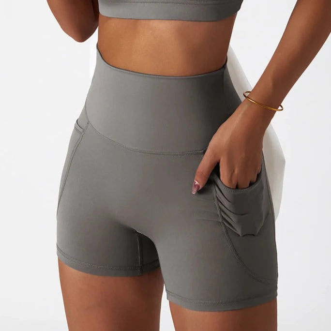 silver grey womens shorts with pocket nylon spandex