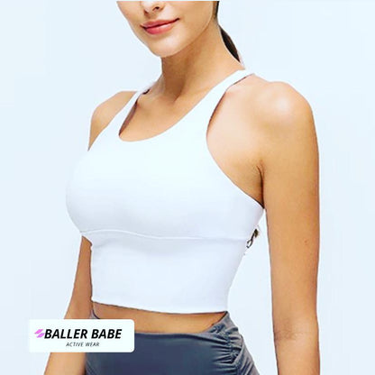 baller babe active wear gym yoga work out top in white