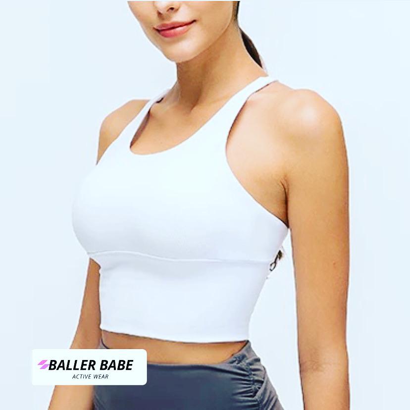 White Baller Babe Middi active wear Crop top cross back, POPULAR