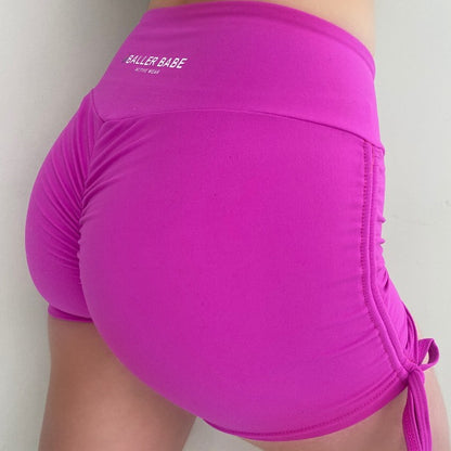 womens-tie-up-scrunch-shorts-neon-hot-pink-workout-activewear-australia
