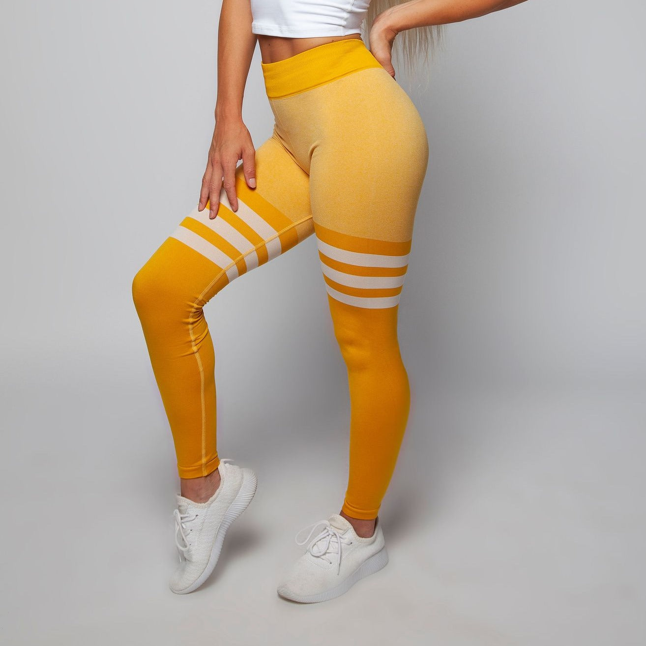 Yellow thigh high sock leggings